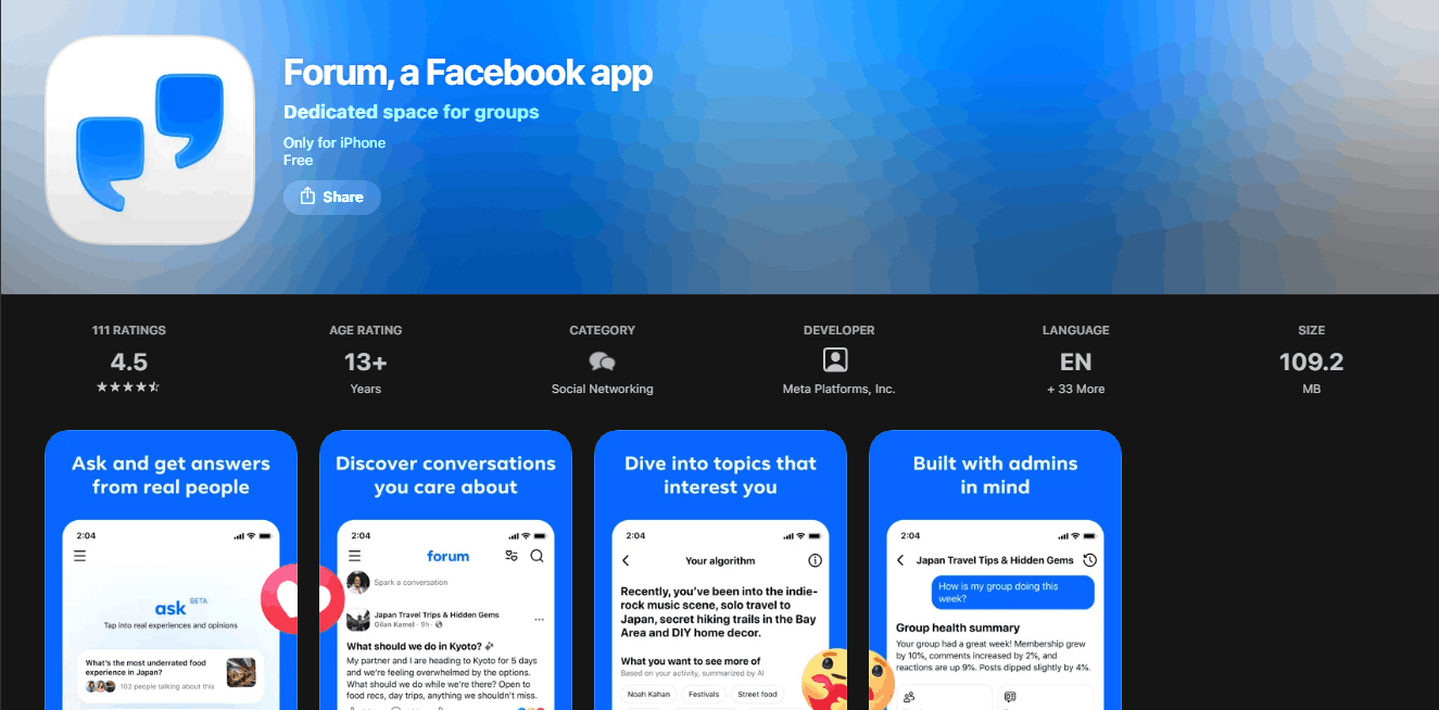 Forum: H νέα εφαρμογή της Meta meta forum